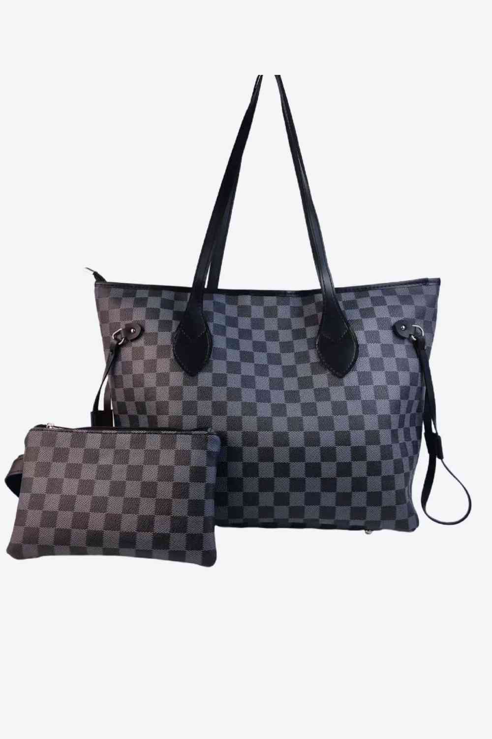 Checkered PVC Two-Piece Bag Set Cloudy Blue One Size Shoulder Bags JT's Designer Fashion