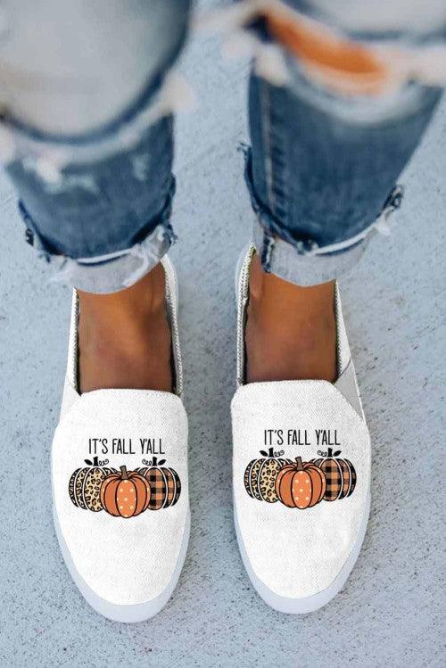 White Halloween Letter Pumpkin Print Slip-on Sneakers Women's Shoes JT's Designer Fashion