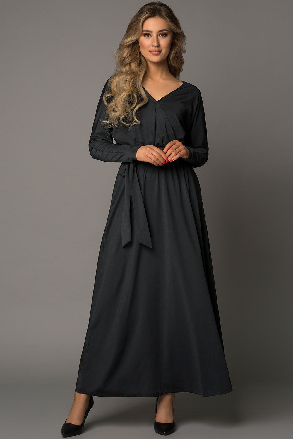 Black Black V Neck Batwing Sleeve Maxi Dress Maxi Dresses JT's Designer Fashion