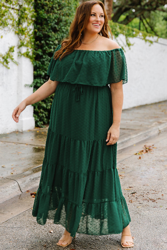Green Swiss Dot Plus Size Ruffle Tiered Maxi Dress Plus Size Dresses JT's Designer Fashion