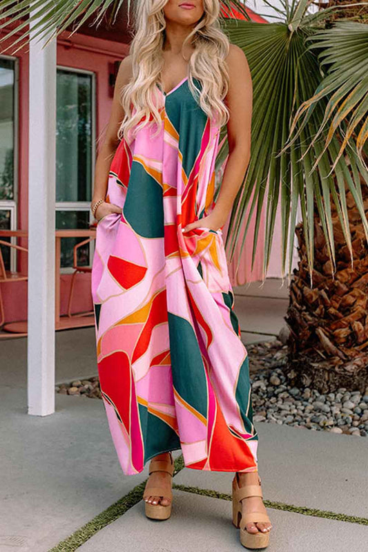Multicolor Boho Print Slip Sleeveless Maxi Dress Dresses JT's Designer Fashion