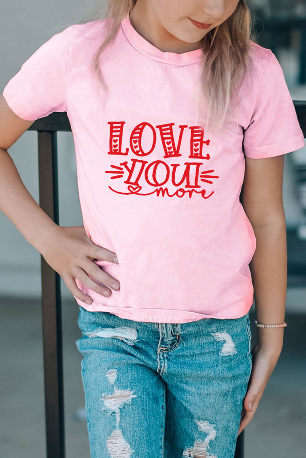 Pink Family Matching LOVE You Mom Pattern Print Girl's T Shirt Pink 95%Polyester+5%Elastane Family T-shirts JT's Designer Fashion