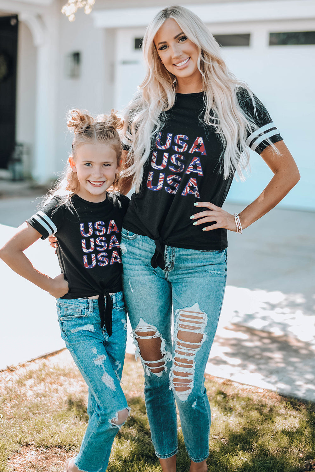 Black Daughter and Me USA Pattern Printed Short Sleeve T Shirt Family T-shirts JT's Designer Fashion
