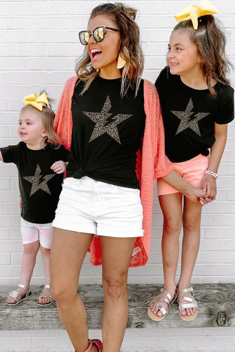 Black Leopard Star Lightning Print Short Sleeve Graphic Tee Family T-shirts JT's Designer Fashion