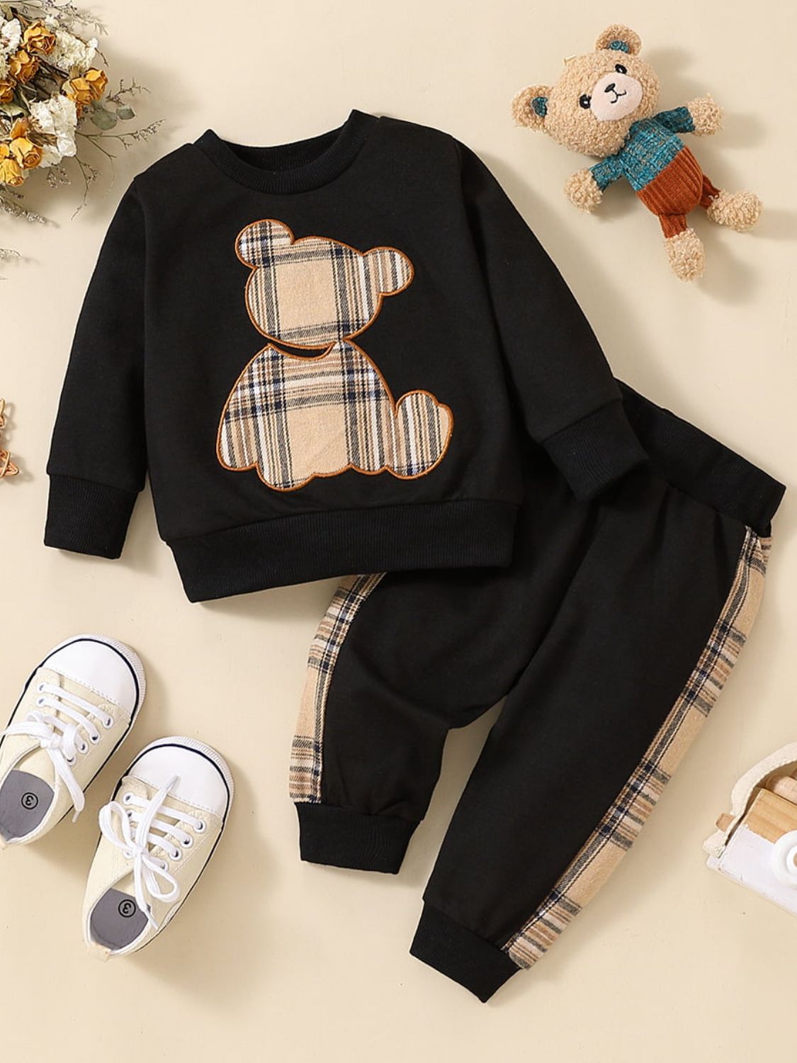 Baby Bear Graphic Sweatshirt and Joggers Set Black Baby JT's Designer Fashion