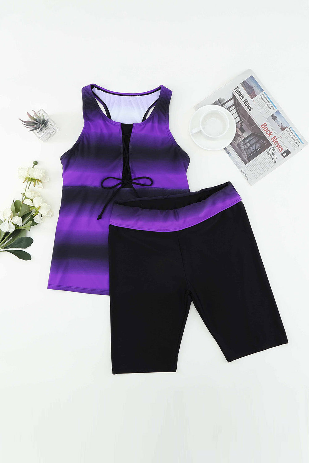 Purple Black Ombre Print Racerback Tankini Swimsuit Tankinis JT's Designer Fashion