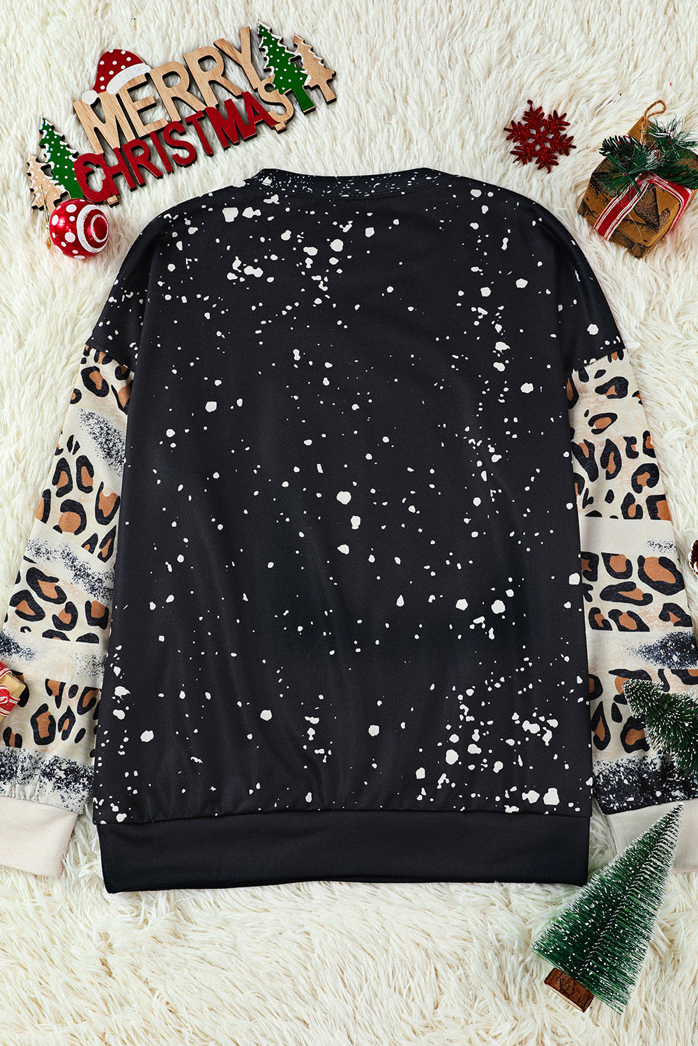 Black PRAY Letter Leopard Bleached Color Block Sweatshirt Graphic Sweatshirts JT's Designer Fashion
