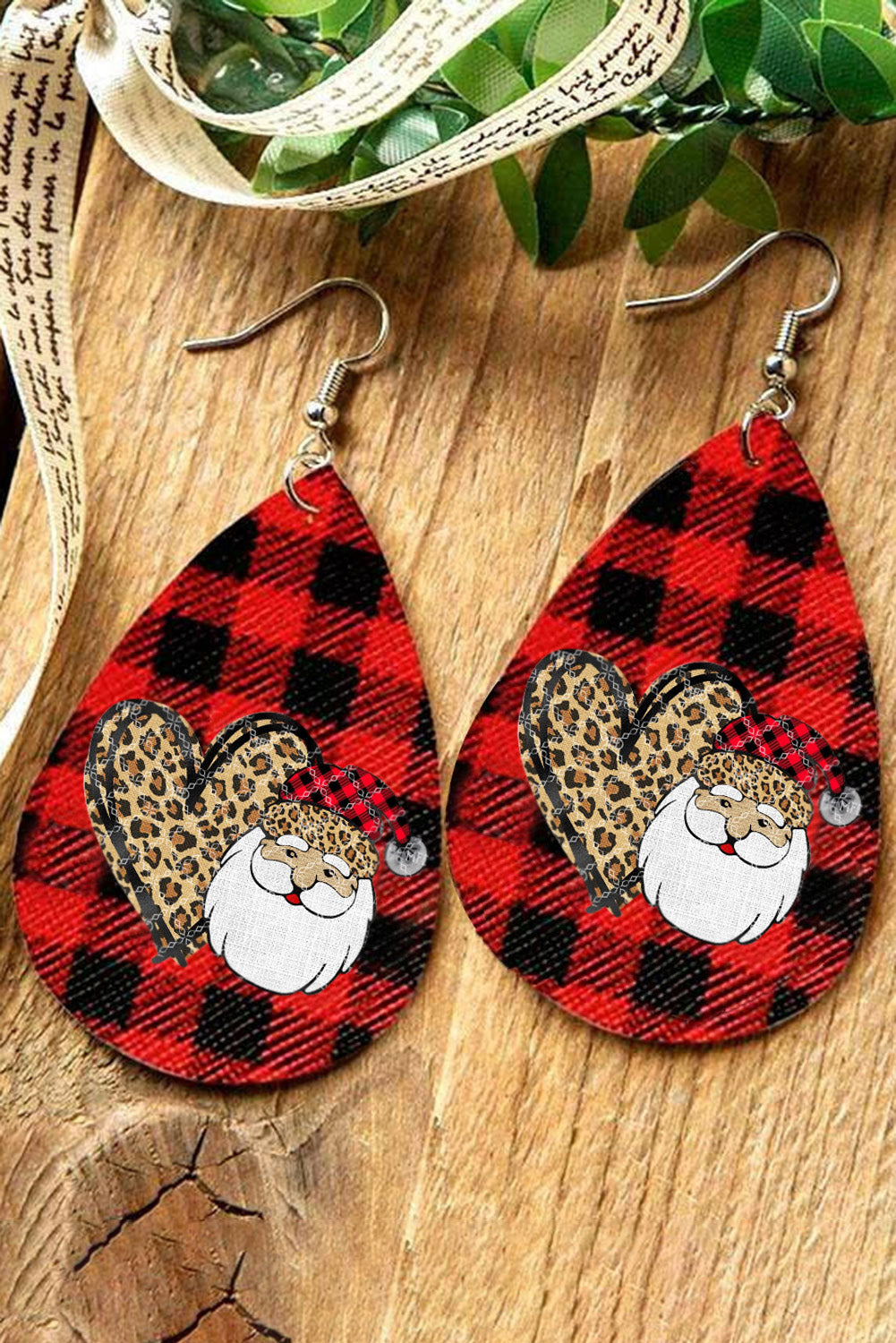 Fiery Red Christmas Leopard Heart Plaid Print Earrings Jewelry JT's Designer Fashion