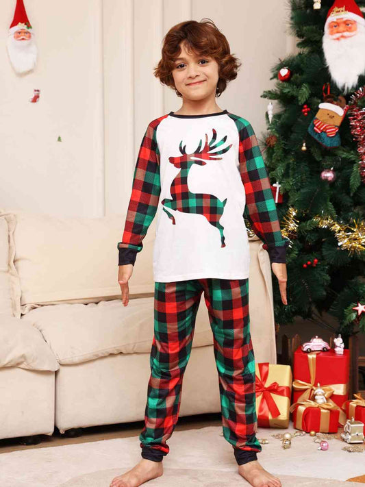 Reindeer Graphic Top and Plaid Pants Set Plaid Kids Sets JT's Designer Fashion
