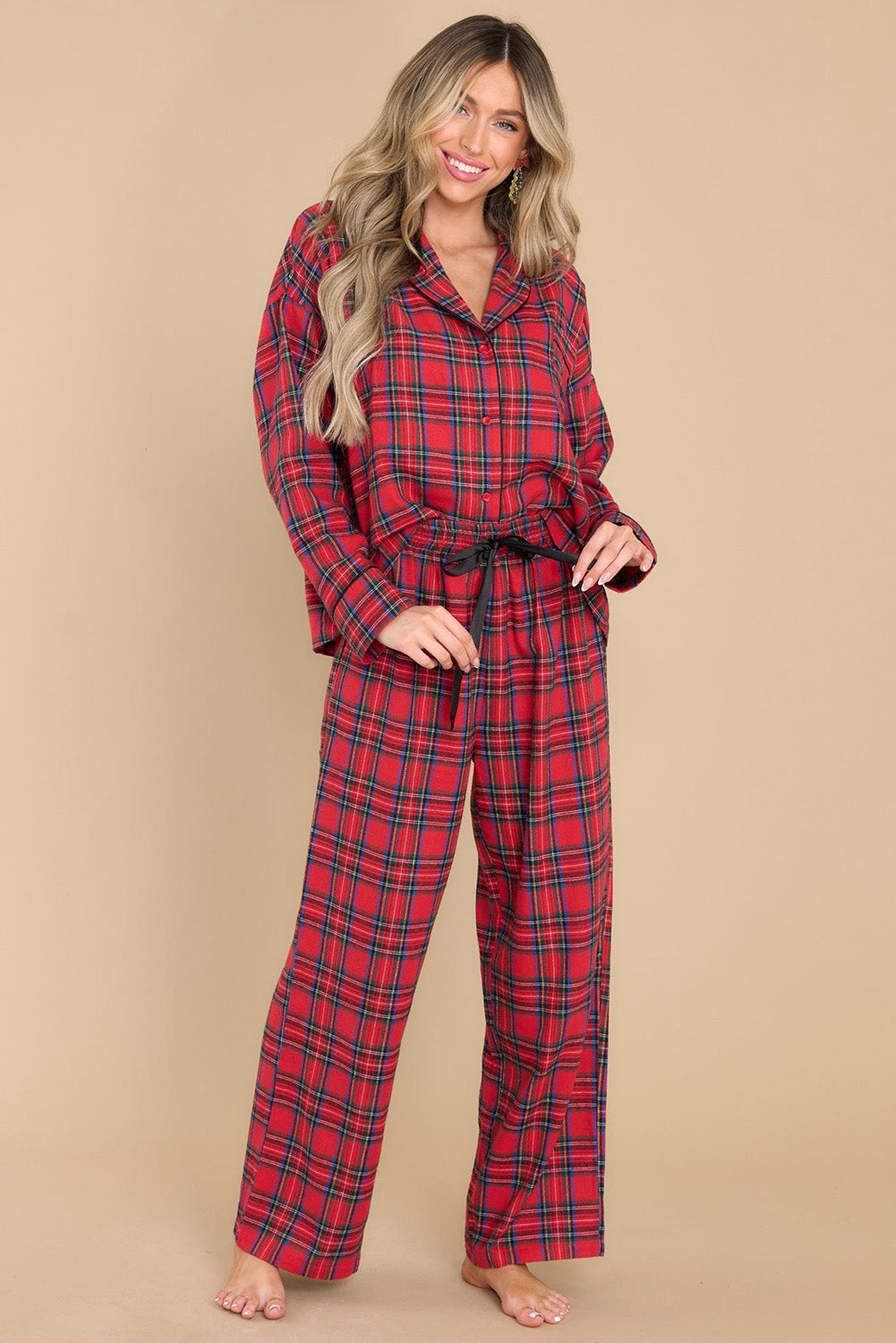 Red Tartan Plaid Pajama Pants Set Loungewear JT's Designer Fashion