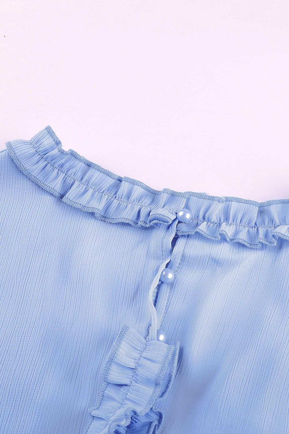 Sky Blue V Neck Ruffle Detailing Open Back Dress Mini Dresses JT's Designer Fashion