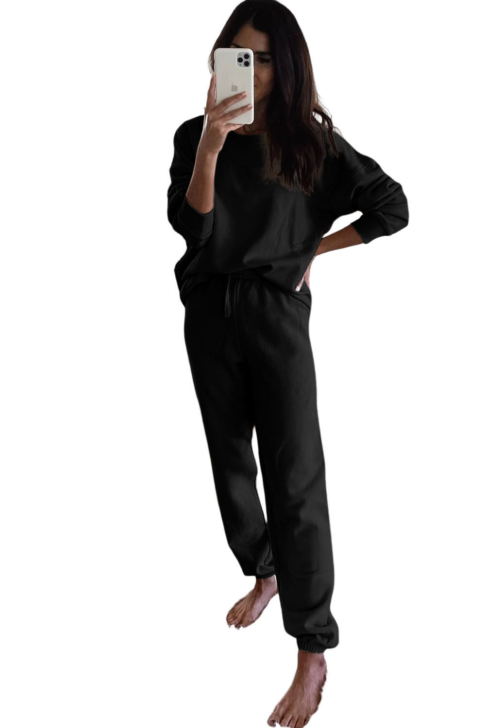 Black Long Sleeve Top and Drawstring Pants Lounge Outfit Loungewear JT's Designer Fashion