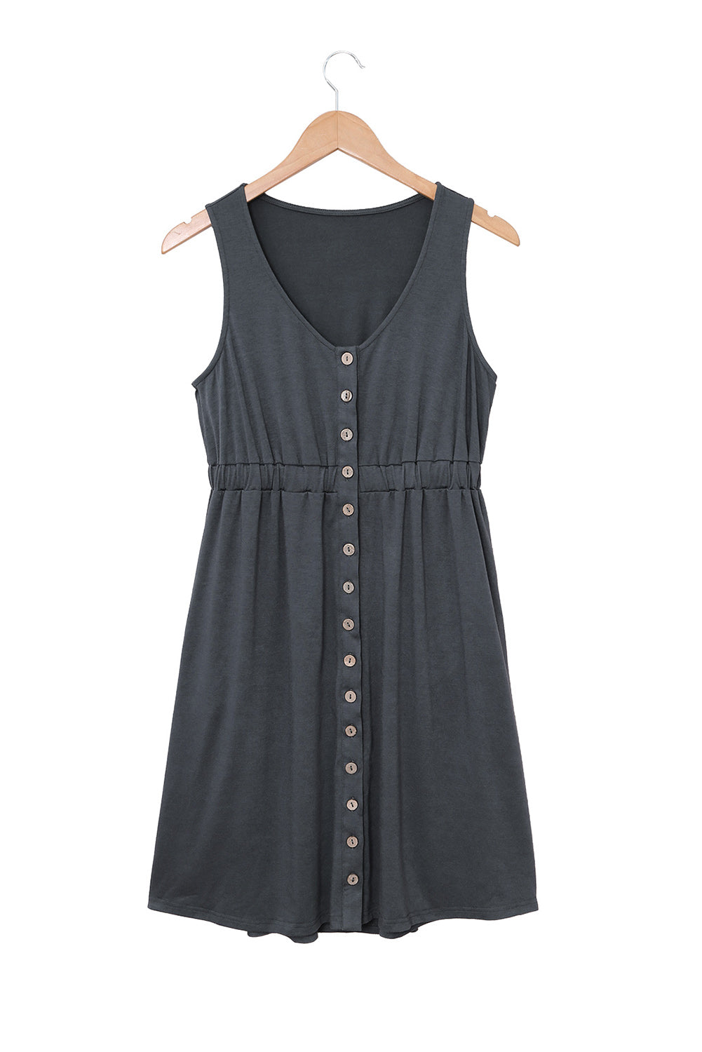 Gray Buttons Sleeveless High Waist Mini Dress Mini Dresses JT's Designer Fashion