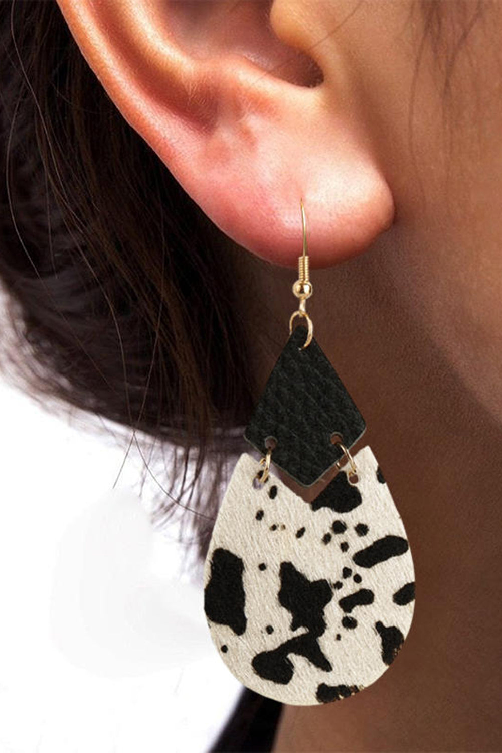 Cow PU Leather Layered Water Drop Earrings Jewelry JT's Designer Fashion