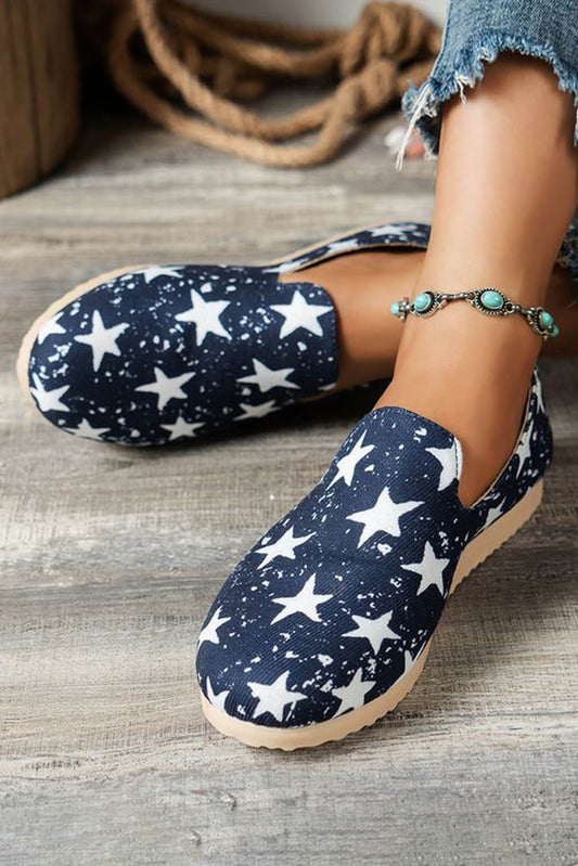 Blue Stars Print Casual Loafers Women's Shoes JT's Designer Fashion