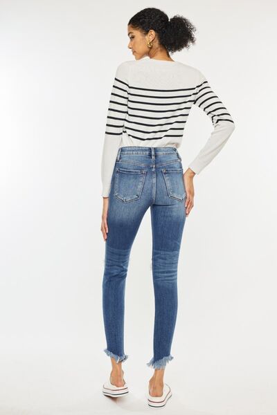 Kancan High Waist Distressed Raw Hem Ankle Skinny Jeans Jeans JT's Designer Fashion