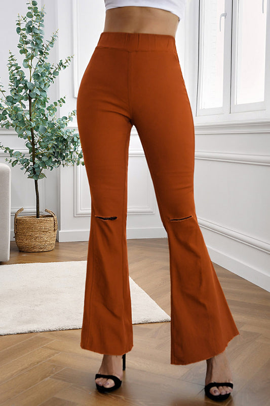 Brown Distressed Bell Bottom Denim Pants Brown 71%Cotton+27.5%Polyester+1.5%Elastane Jeans JT's Designer Fashion