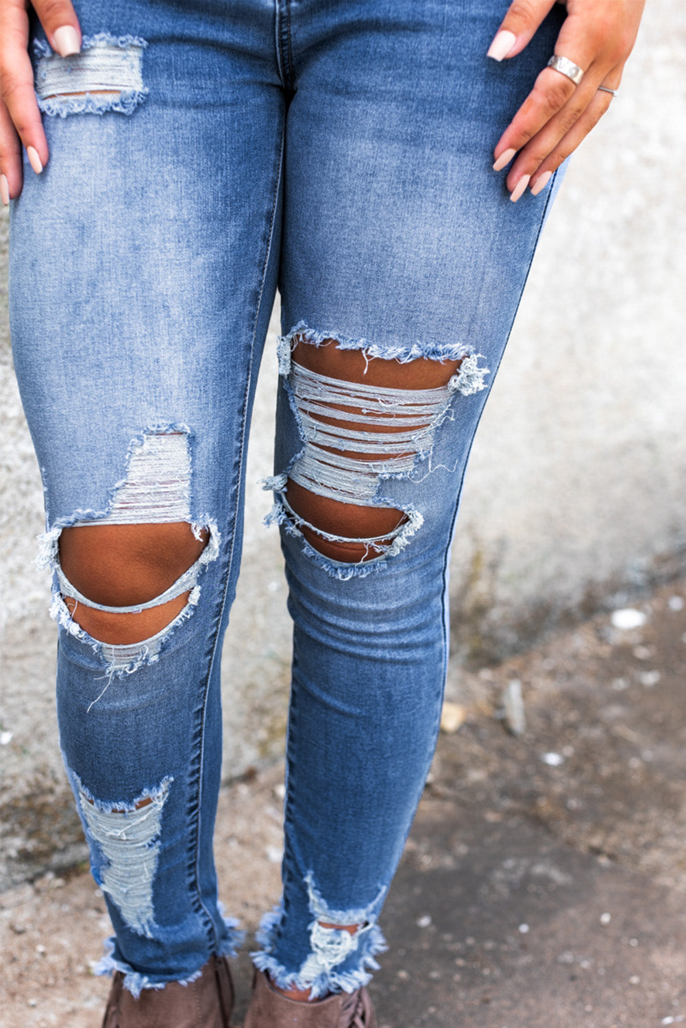 Sky Blue High Waist Distressed Skinny Jeans Jeans JT's Designer Fashion