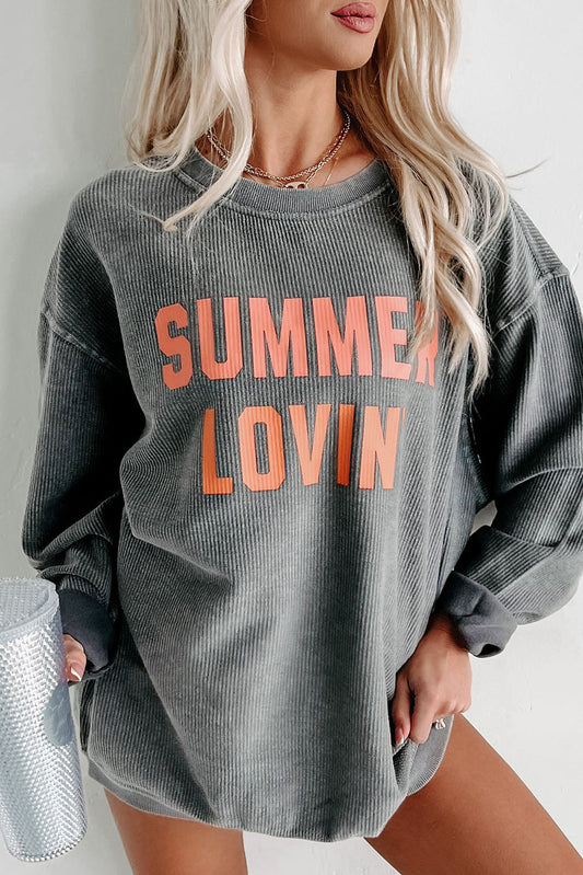 Gray SUMMER LOVIN Print Crewneck Textured Pullover Sweatshirt Pre Order Sweatshirts & Hoodies JT's Designer Fashion