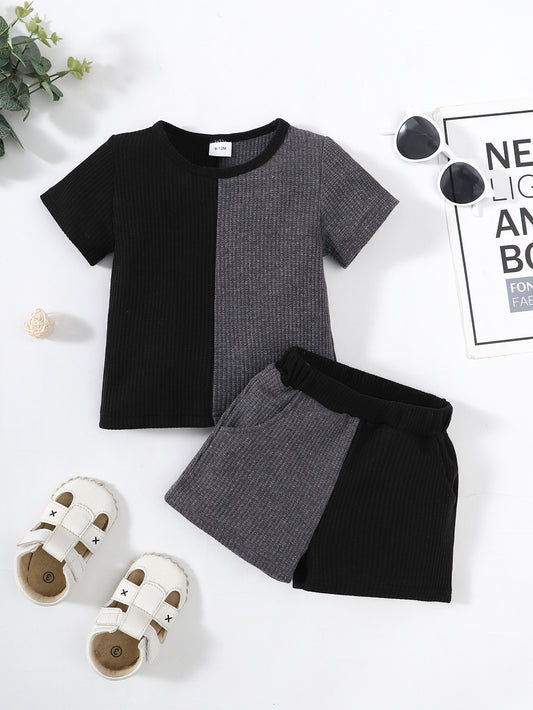Boys Two-Tone T-Shirt and Shorts Set Black/Gray Boys JT's Designer Fashion