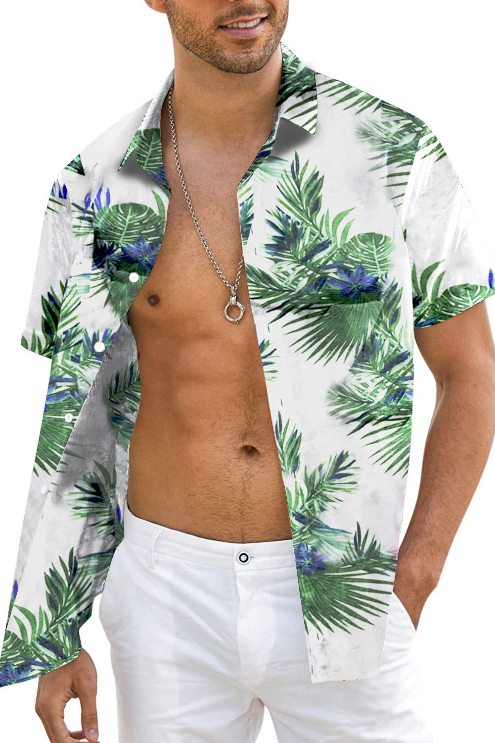 Green Men Short Sleeve Casual Hawaiian Shirt Men's Tops JT's Designer Fashion