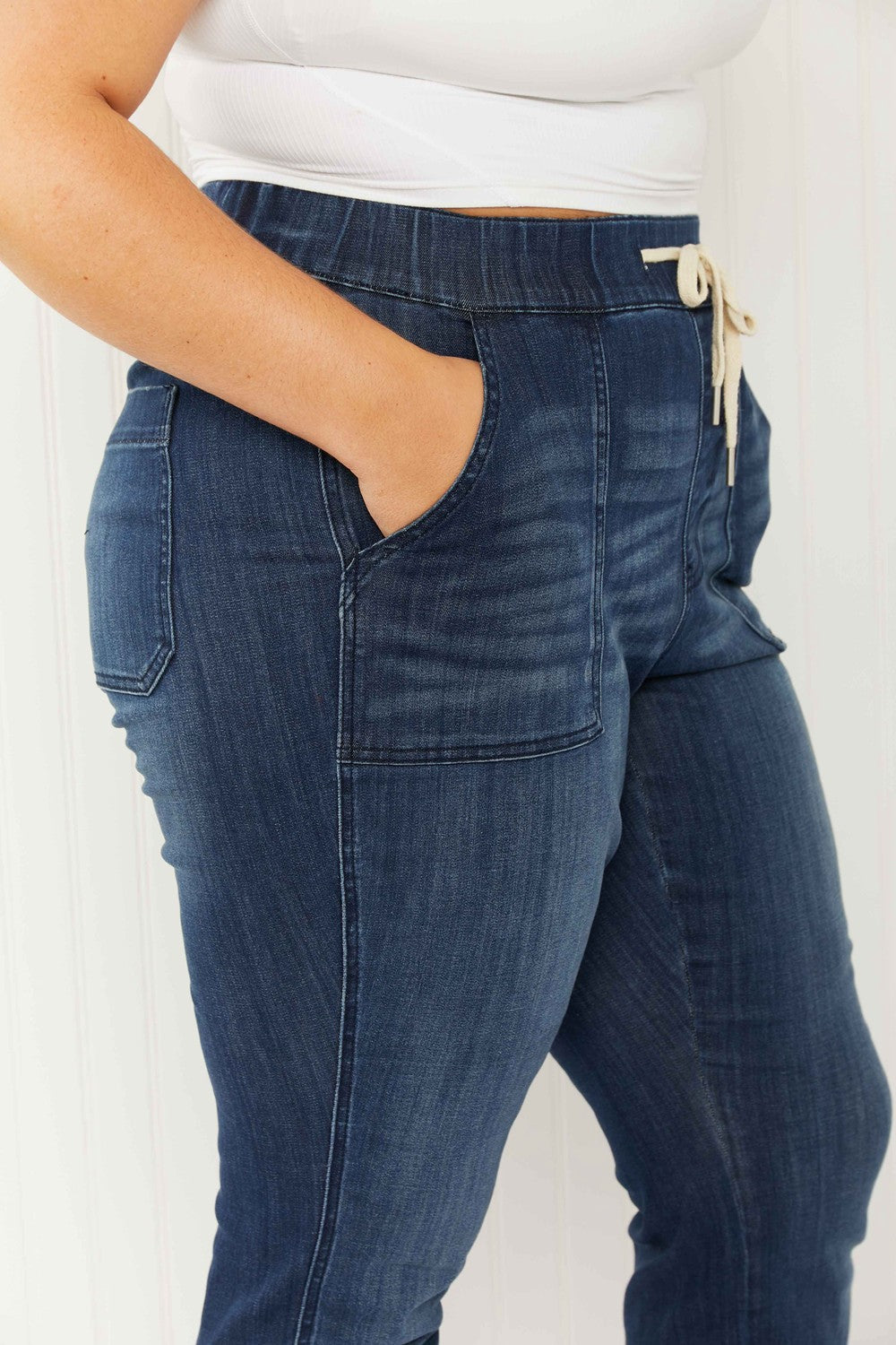 Judy Blue Full Size Drawstring Elastic Waist Jeans with Pockets Jeans JT's Designer Fashion