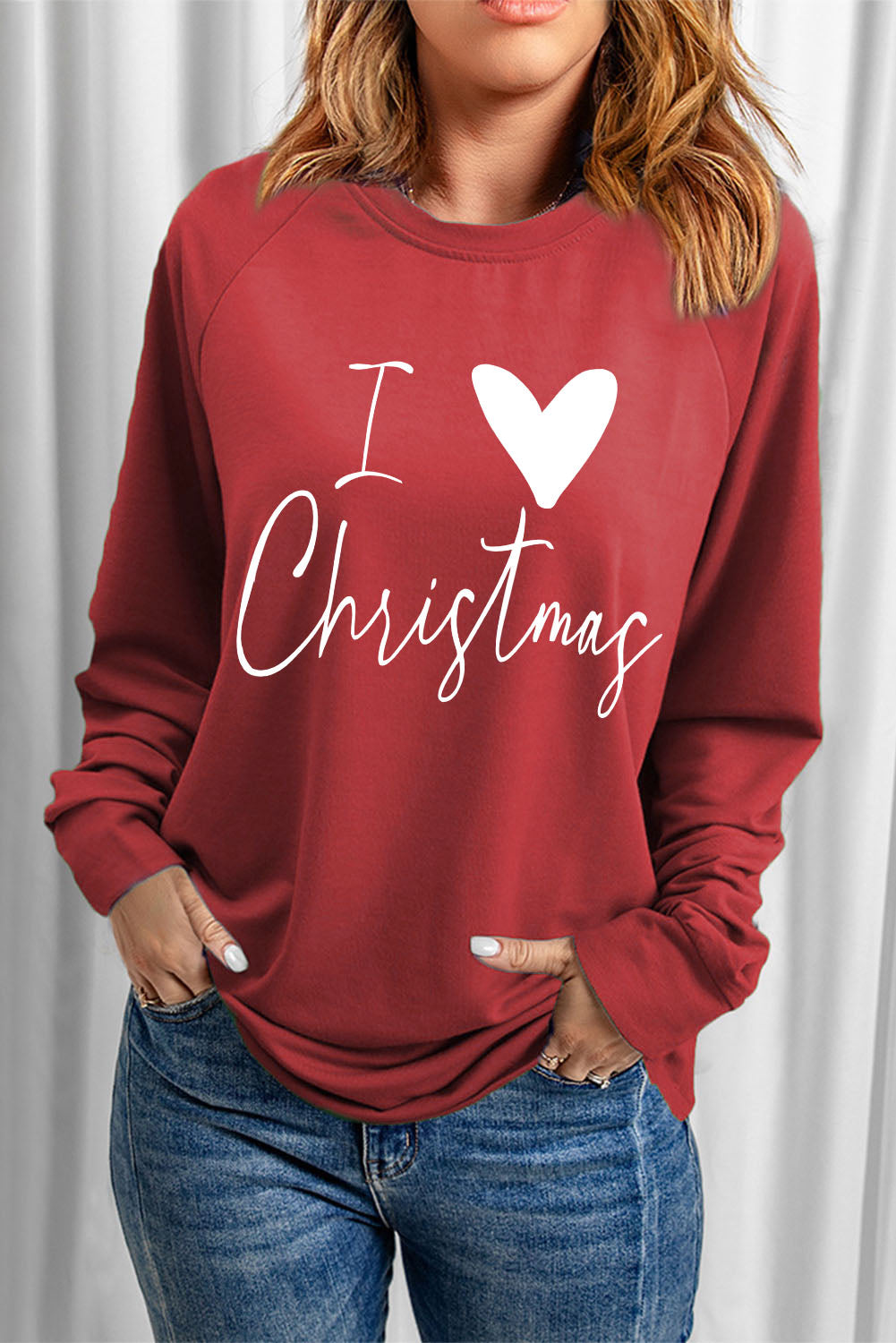 Fiery Red I Love Christmas Graphic Print Sweatshirt Graphic Sweatshirts JT's Designer Fashion
