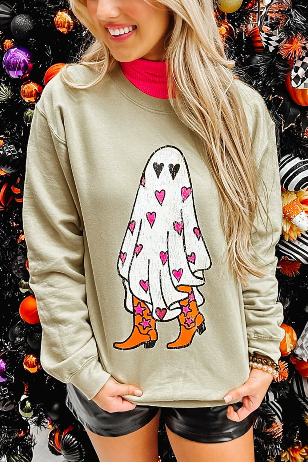 Khaki Boo in Boots Graphic Sweatshirt Khaki 70%Polyester+30%Cotton Graphic Sweatshirts JT's Designer Fashion