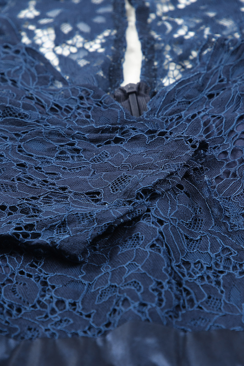 Blue Lace Scalloped V Neck 3/4 Sleeves Pleated Tulle Plus Maxi Dress Plus Size Dresses JT's Designer Fashion