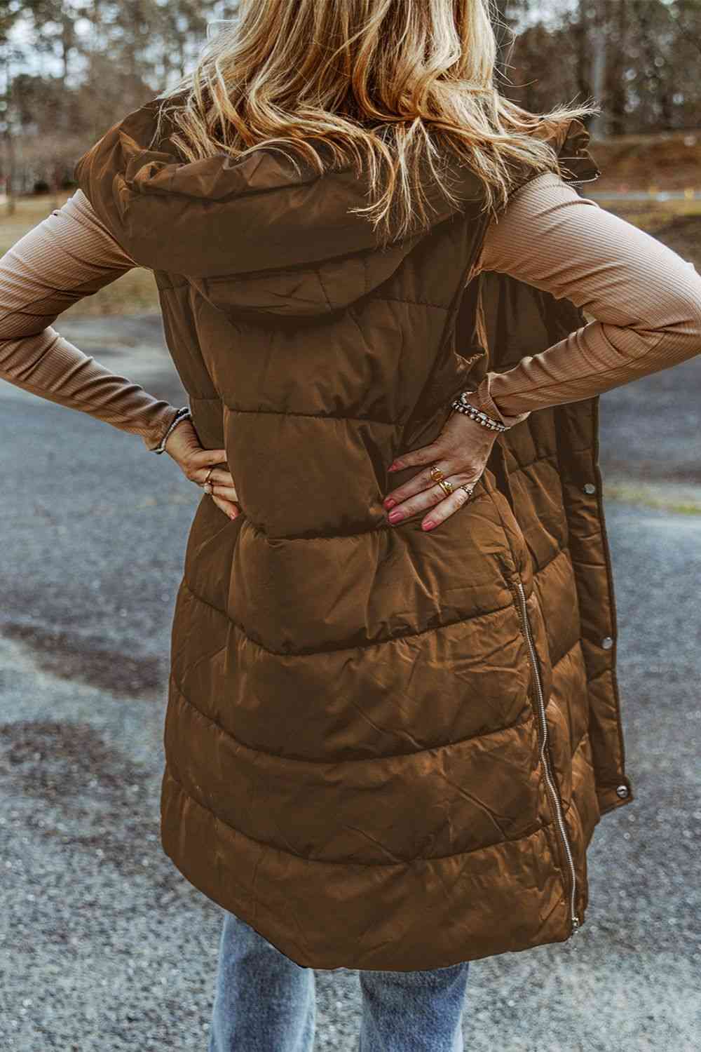 Longline Hooded Sleeveless Puffer Vest Coats & Jackets JT's Designer Fashion