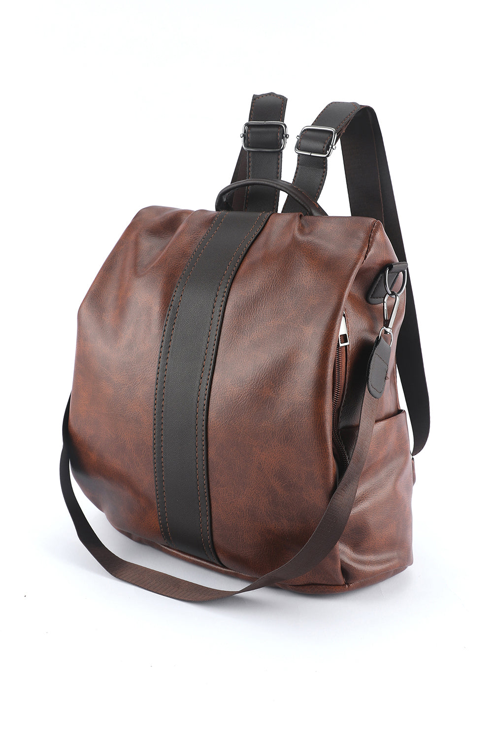 Brown Multifunctional Retro Faux Leather Backpack Backpacks JT's Designer Fashion
