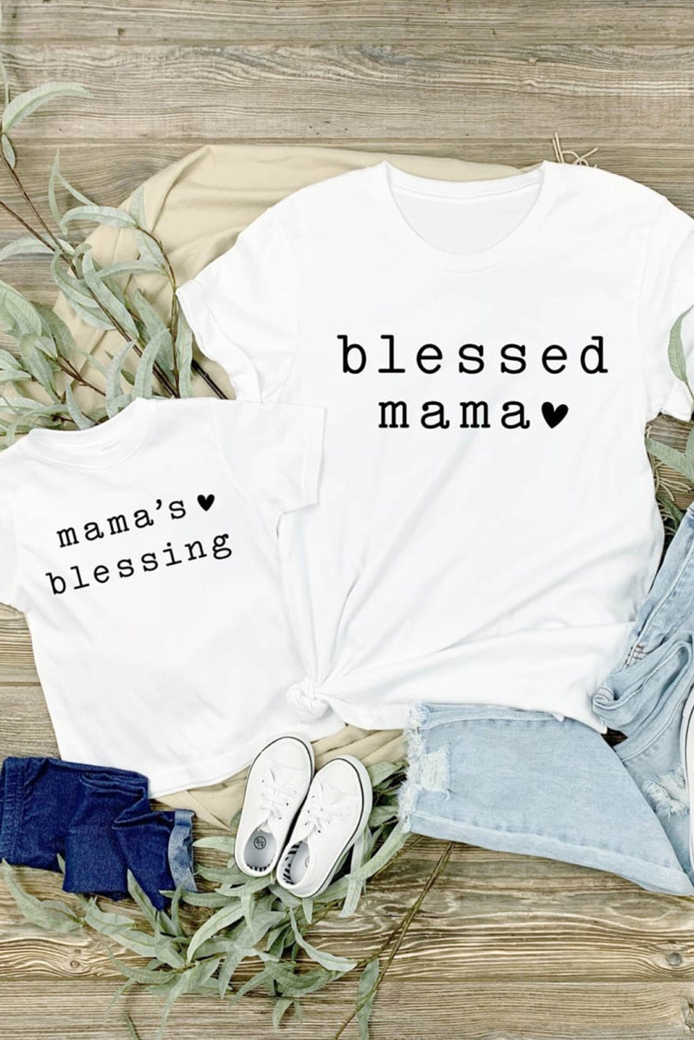 White Family Matching Blessed Mama Printed Short Sleeve T Shirt Family T-shirts JT's Designer Fashion