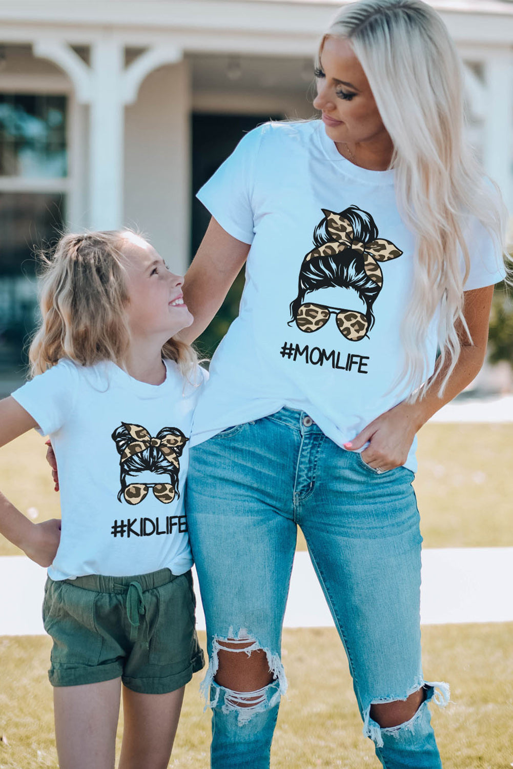 White Mom and Daughter Matching Kid Life T Shirt Family T-shirts JT's Designer Fashion