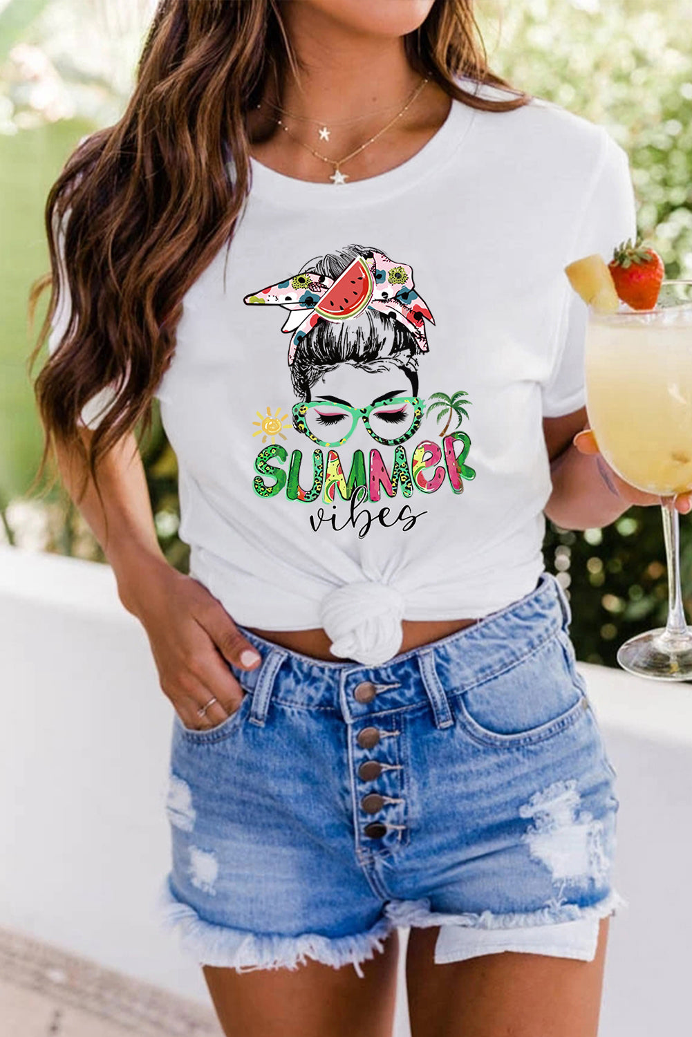 White Summer Vibes Holiday Beauty Graphic T Shirt White 95%Polyester+5%Spandex Graphic Tees JT's Designer Fashion