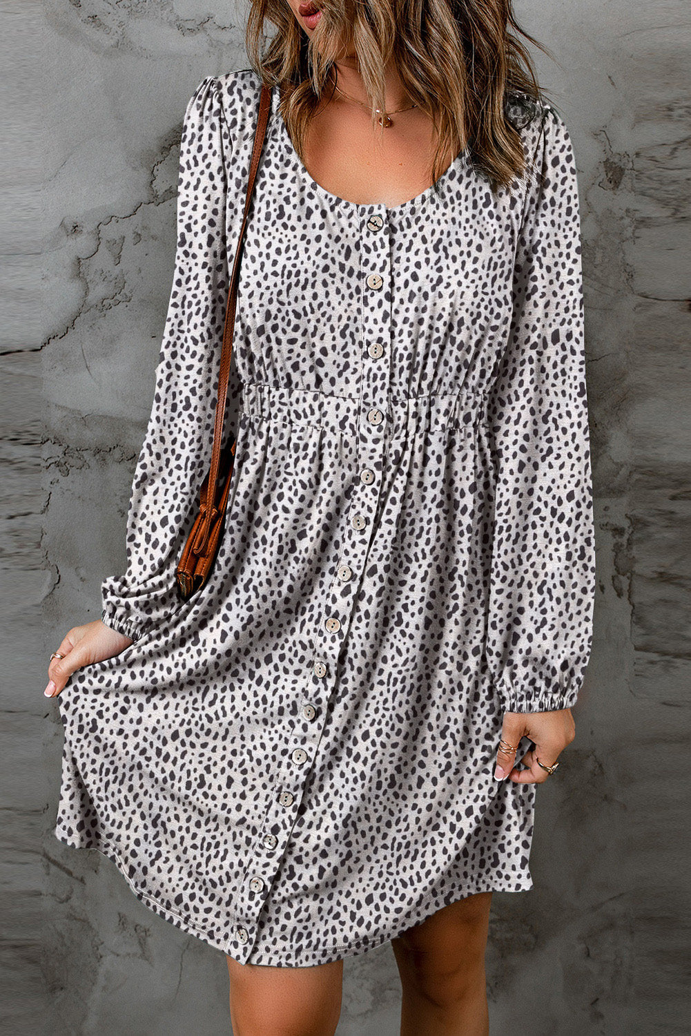Leopard Wild Print Buttoned Bubble Sleeve Midi Dress Dresses JT's Designer Fashion
