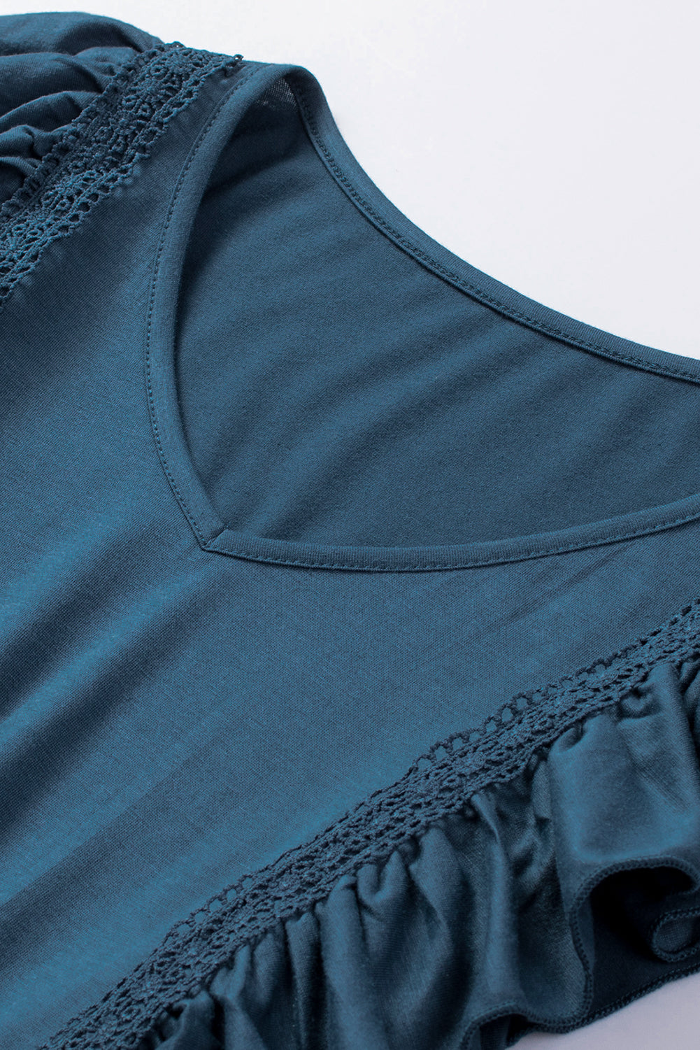 Blue Ruched Flounce V Neck Sleeveless Peplum Top Tank Tops JT's Designer Fashion
