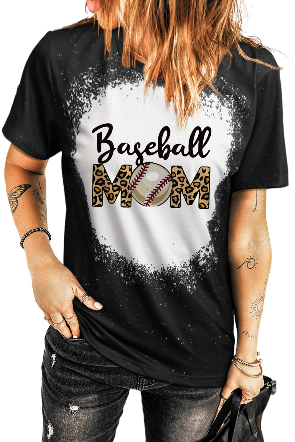 Black Baseball Mom Leopard Printed T-Shirt Family T-shirts JT's Designer Fashion