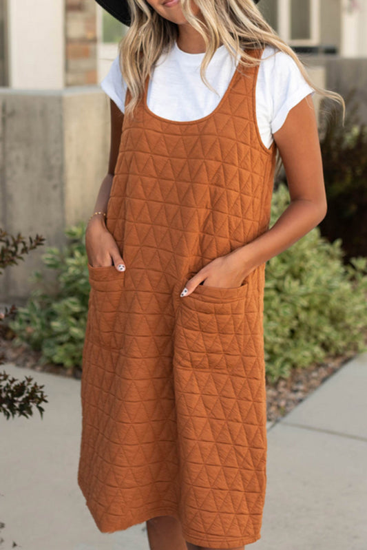 Chestnut Quilted Front Pocket Sleeveless Midi Dress Dresses JT's Designer Fashion