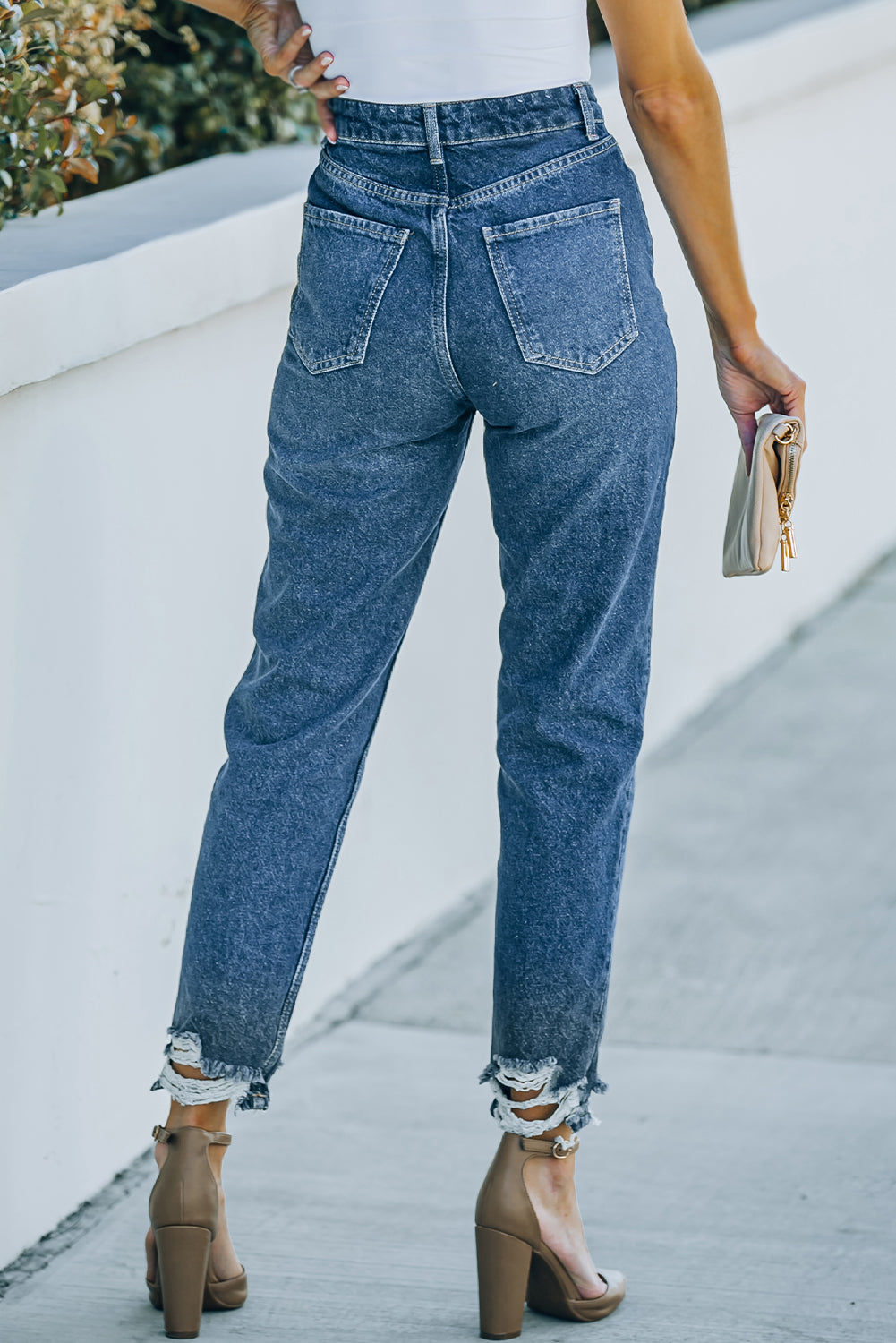 Blue Ripped High Waist Straight Leg Jeans Jeans JT's Designer Fashion