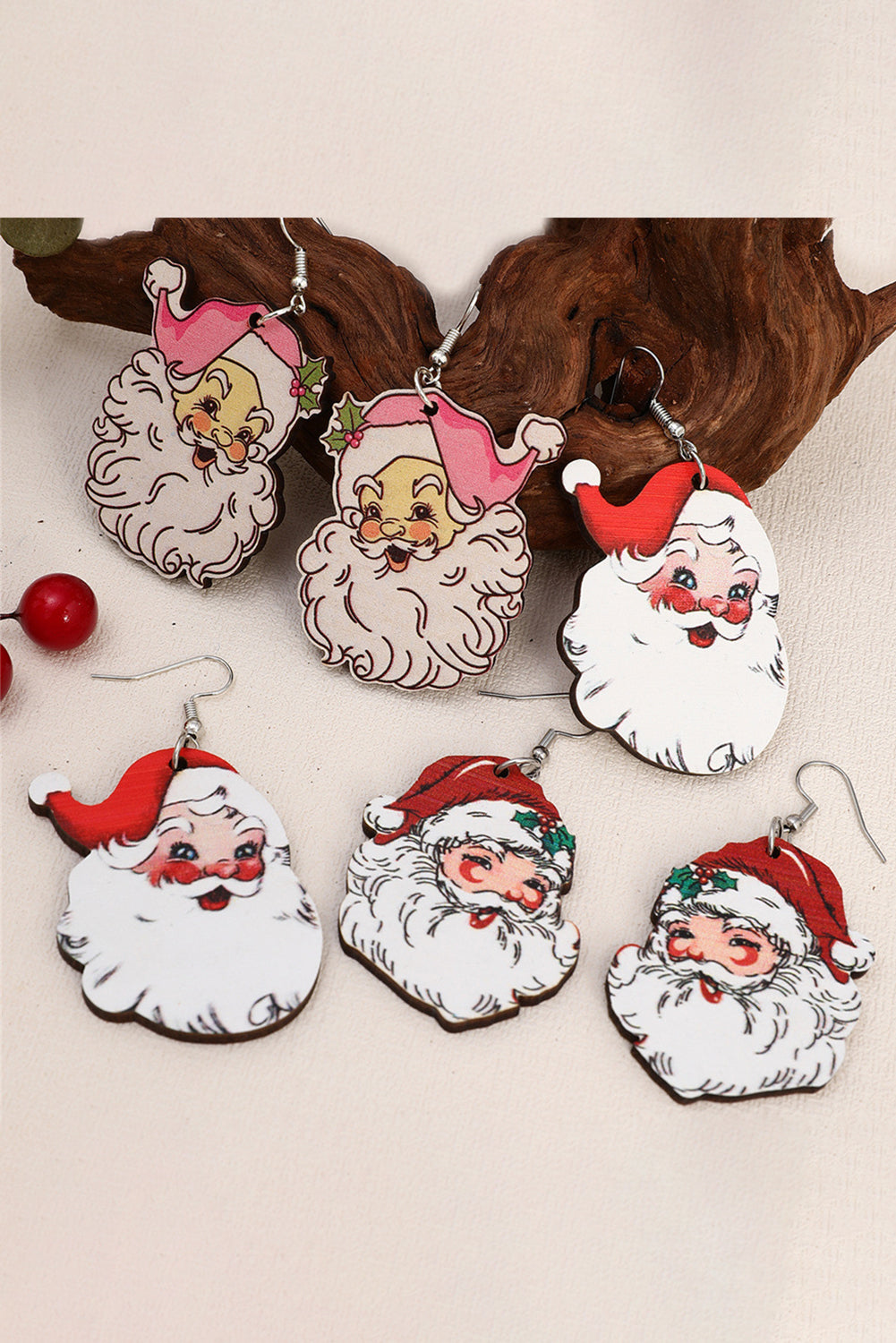 White 3 Pairs Christmas Santa Clause Pendant Hook Earrings Jewelry JT's Designer Fashion
