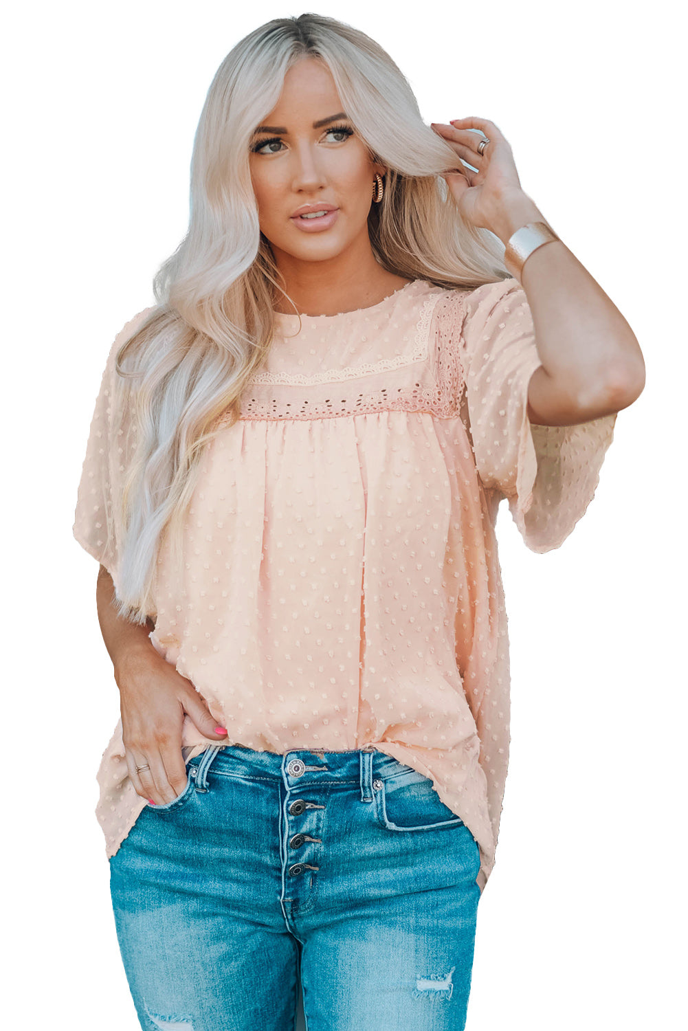 Apricot Flutter Sleeves Sheer Textured Babydoll Top Family T-shirts JT's Designer Fashion