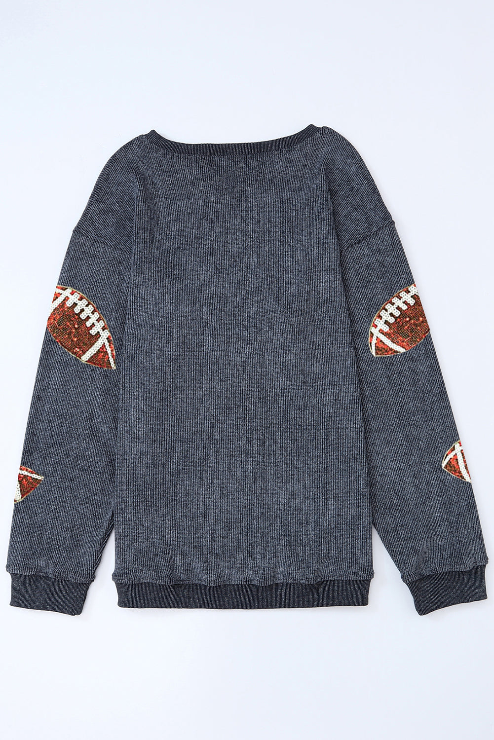 Gray Sequin Rugby Graphic Corded Baggy Sweatshirt Graphic Sweatshirts JT's Designer Fashion