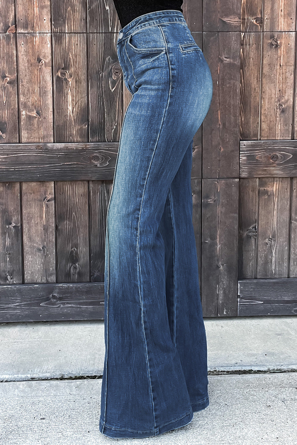 Elegant Fit Seam Stitch Wide Leg Denim Jeans Jeans JT's Designer Fashion