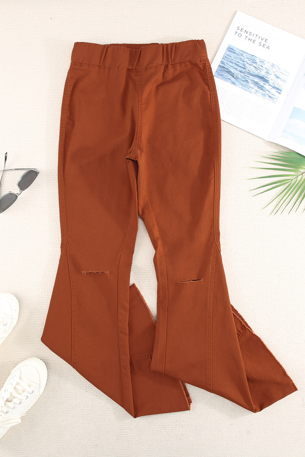 Brown Distressed Bell Bottom Denim Pants Jeans JT's Designer Fashion