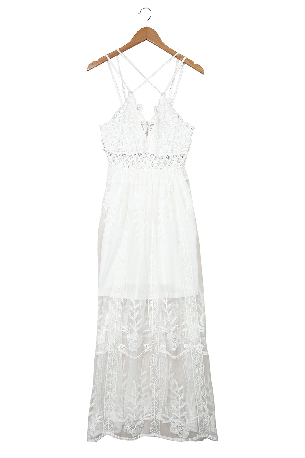 White Lace Crisscross Backless Maxi Dress Maxi Dresses JT's Designer Fashion
