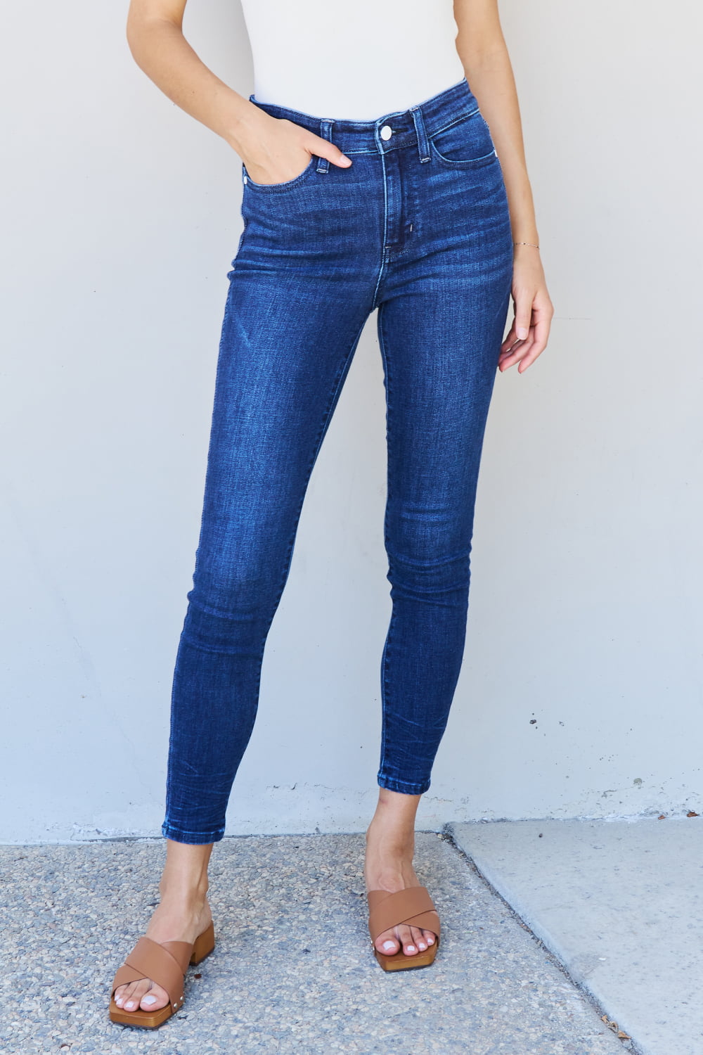 Judy Blue Marie Full Size Mid Rise Crinkle Ankle Detail Skinny Jeans Jeans JT's Designer Fashion