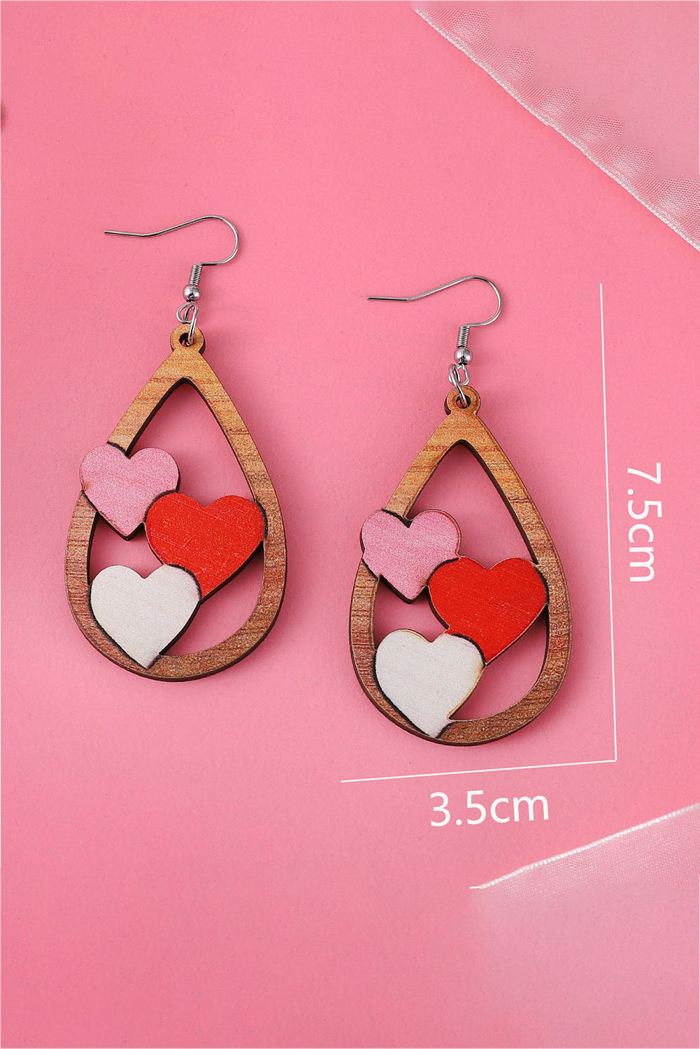 Red Valentines 3 Hearts Insert Water Drop Earrings Jewelry JT's Designer Fashion