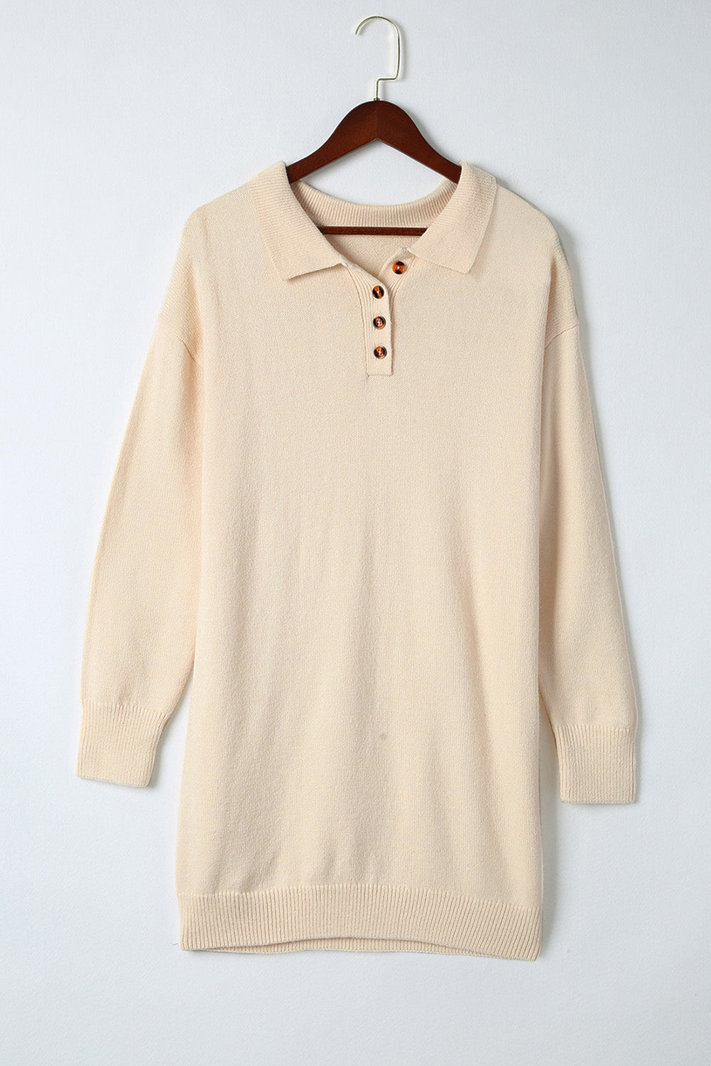Apricot Polo Collar Knitted Mini Sweater Shift Dress Dresses JT's Designer Fashion