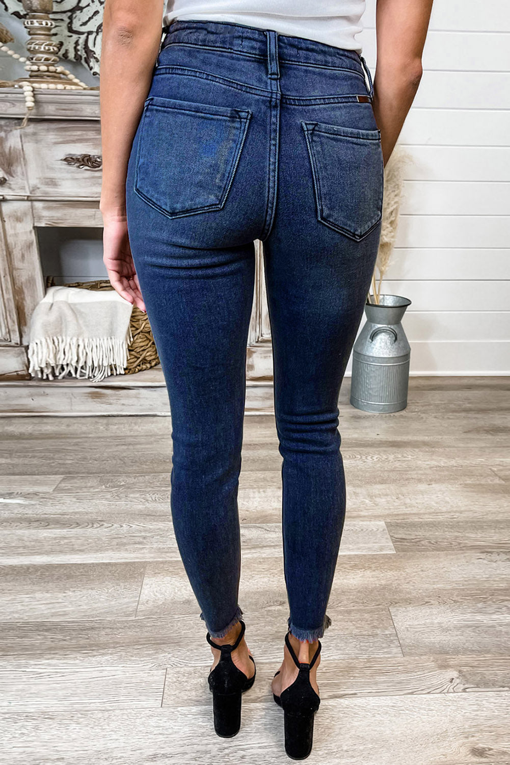 Blue High Rise Frayed Ankle Skinny Jeans Jeans JT's Designer Fashion