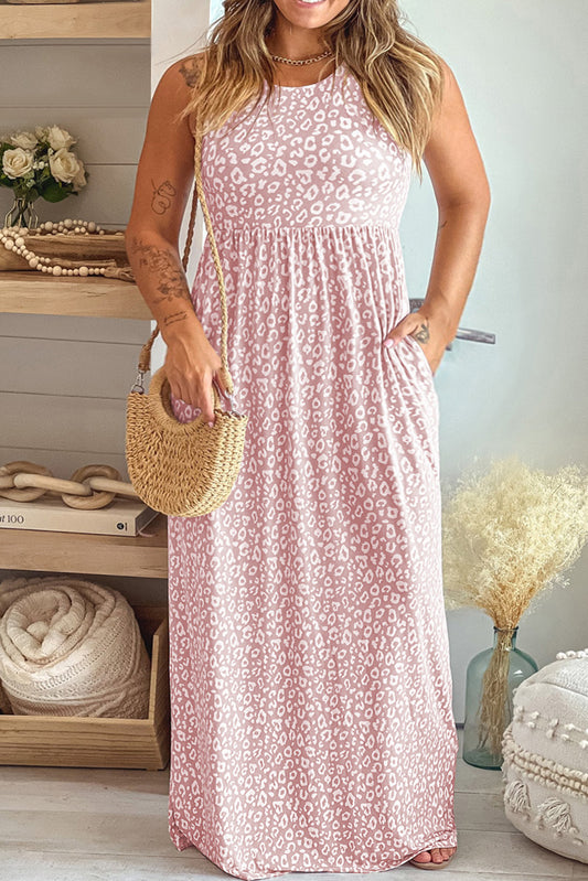 Pink Plus Size Leopard Print Sleeveless Maxi Dress Plus Size JT's Designer Fashion